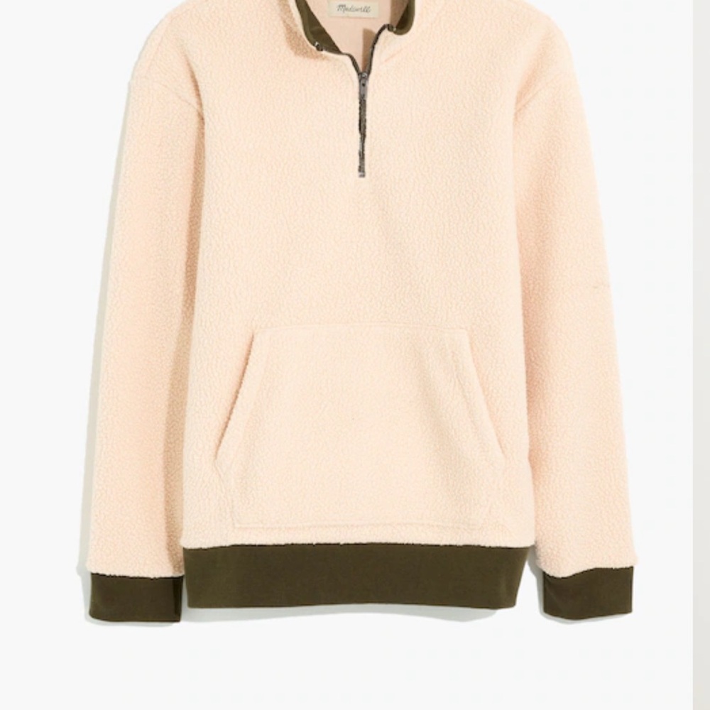NWT Madewell (Re) Sourced Sherpa Cream and Olive Zip-Up Mens Sweater Size Large.